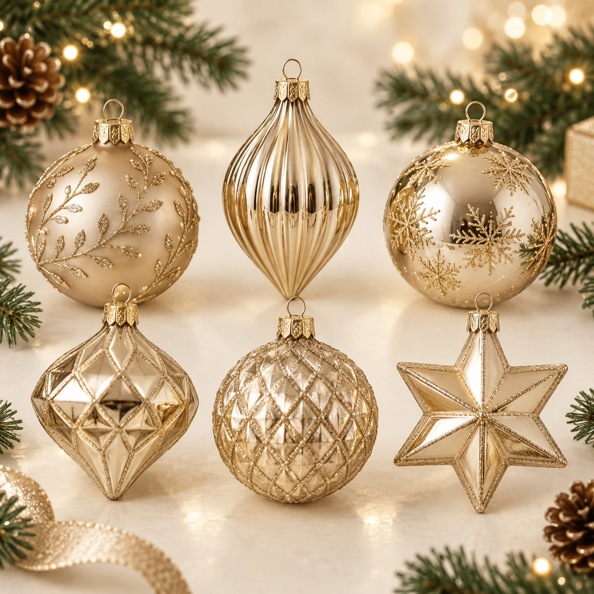 Aurovessa Champagne Gold Ornament Set