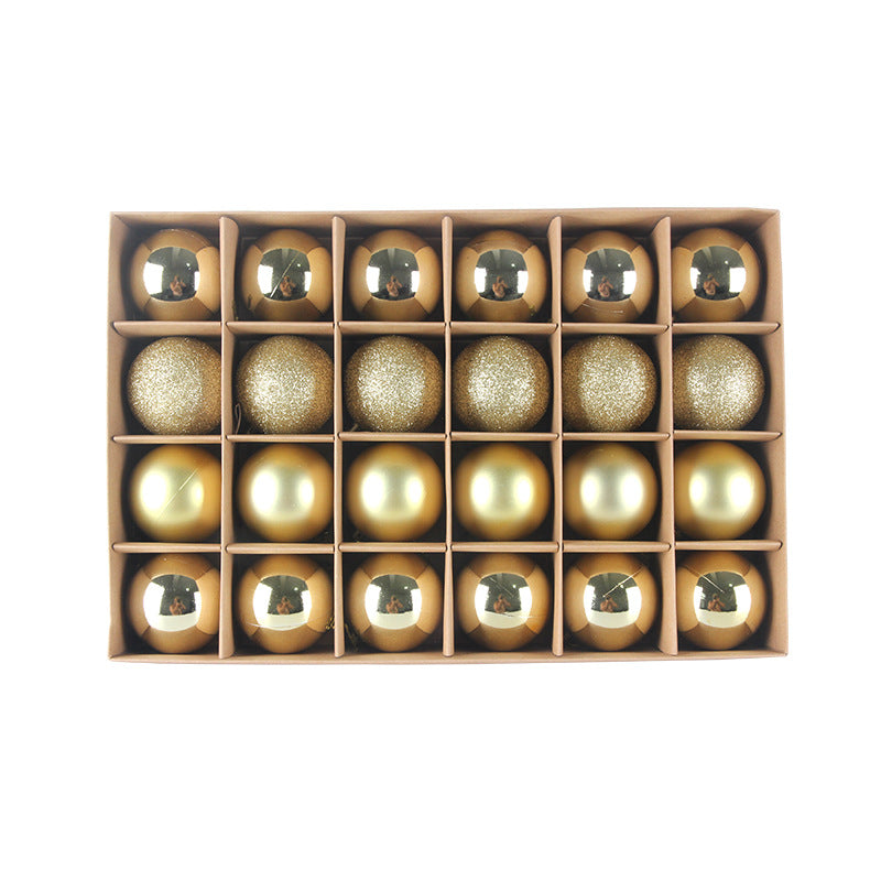 Gold Christmas ball ornament set, 24 pieces at 6 cm each