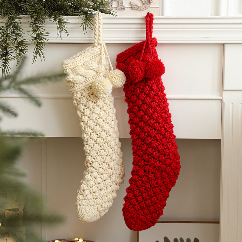 Large red and white chunky knit Christmas stockings