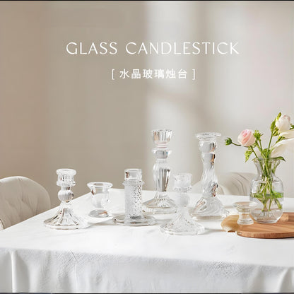 Clear glass candle holders styled with taper candles