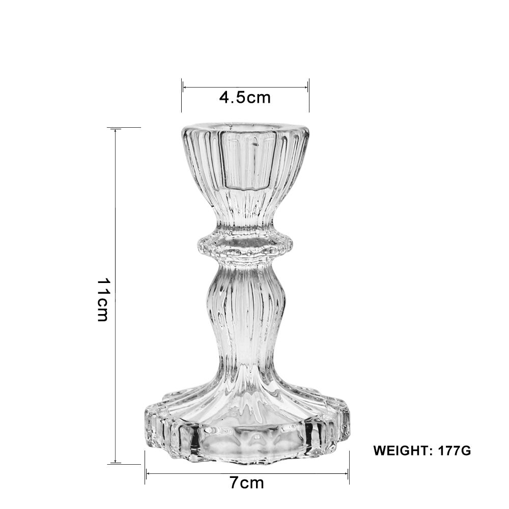 Clear vertical ribbed glass candle holder, 10 cm style