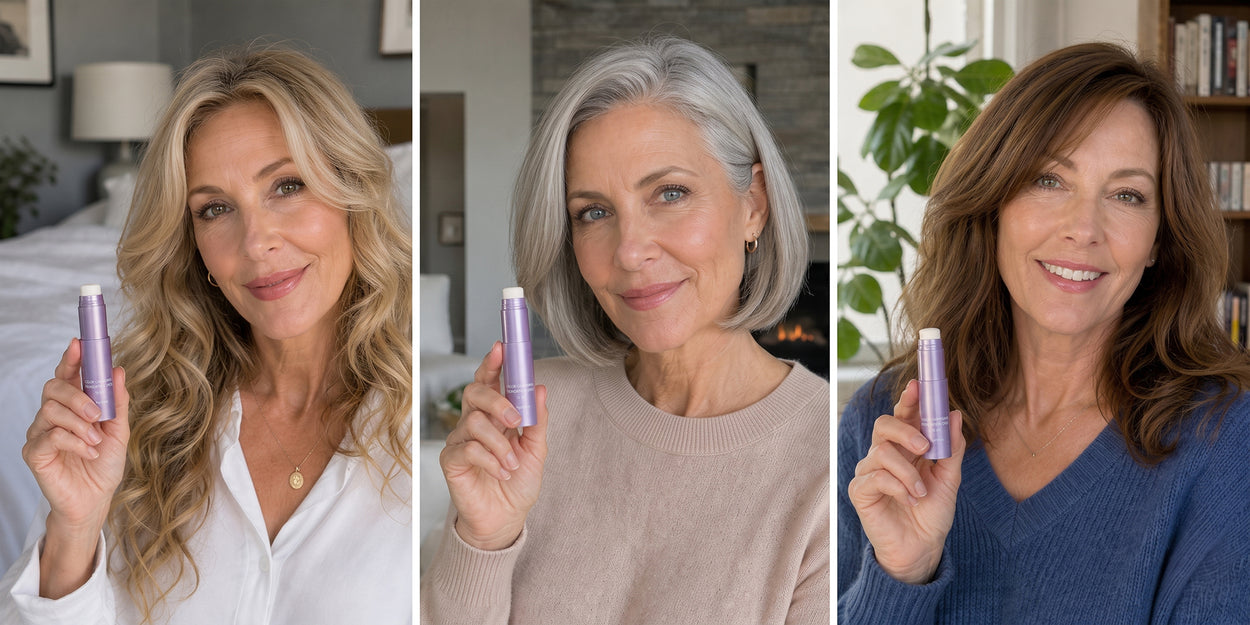 Color changing foundation shown on mature skin